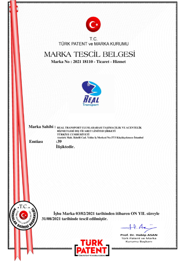 REAL Transport Marka (Sınıf 39)