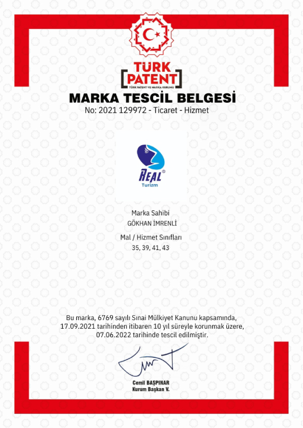 REAL Turizm Marka Tescili